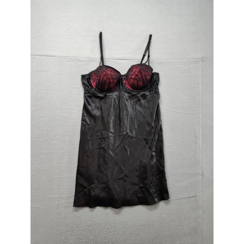Thalia Sodi Women Sleepwear L Black Babydoll‎ Red Lace Adjustable Strap Keyhole